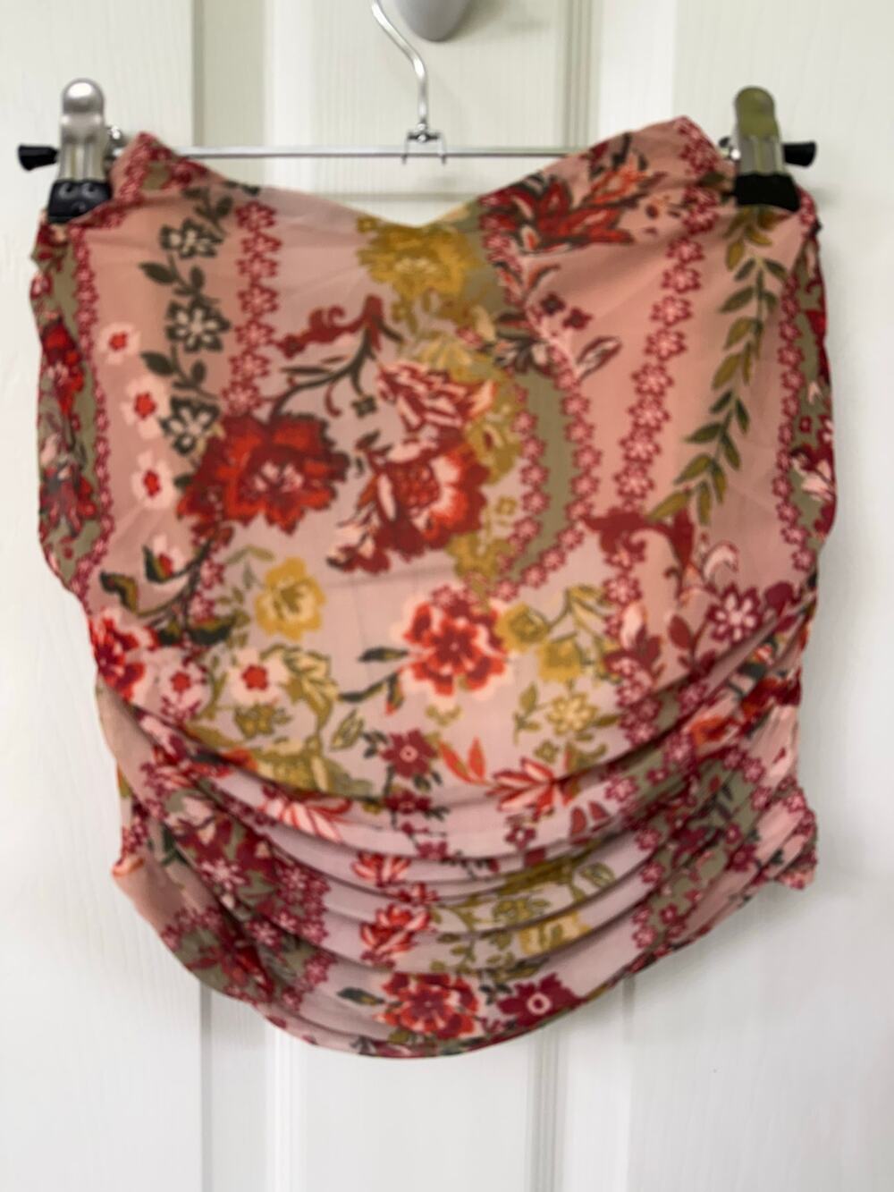 Sky to moon corset L Victorian zip back closure red pink floral  NWOT romantic